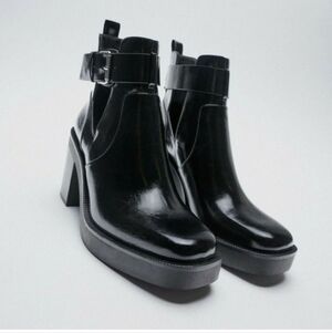 Zara Black Leather Ankle Boots